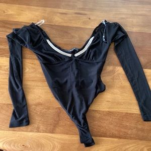 AKIRA black mesh bodysuit with rhinestone detail